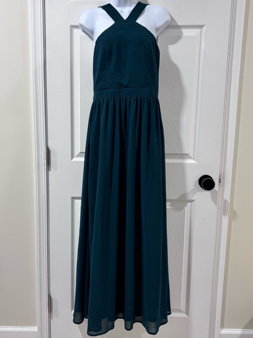Lulus Air of Romance Teal Maxi Dress Medium Romantic Jewel Tone Chiffon Gown